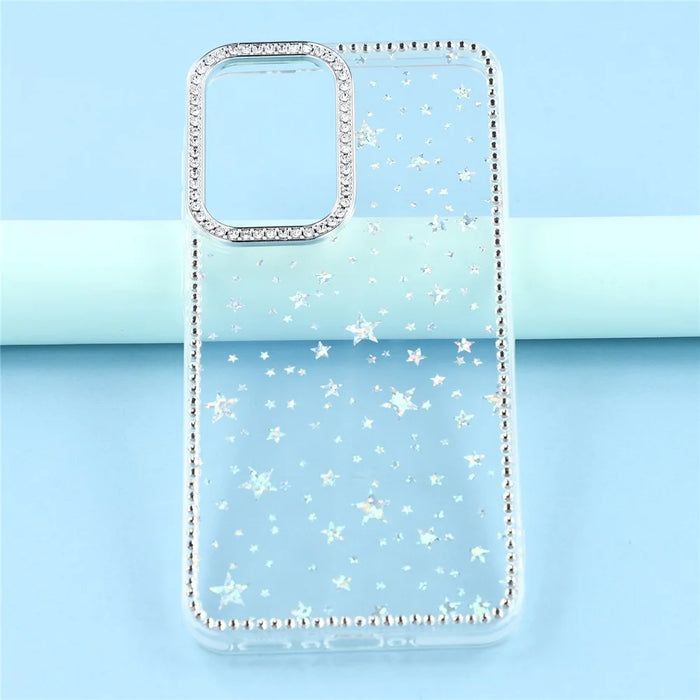 For Samsung Galaxy S25 FE Case Rhinestone Edge Glitter Back TPU + PC IMD Phone Cover - Starry Transparent - 4
