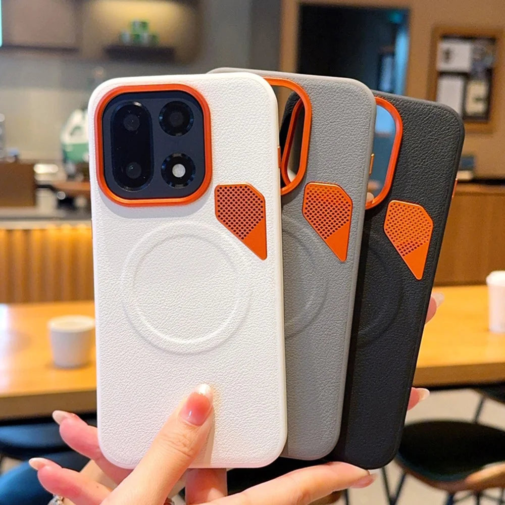 For OnePlus 15 5G Magnetic Case Leather Coated PC + TPU Phone Cover with Heat Dissipation Sheet - Black - 3
