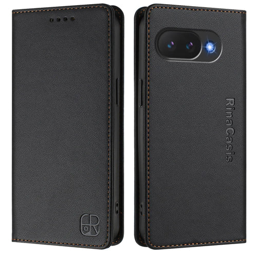 For Google Pixel 10a Leather Case RINACASIS RC01 Phone Cover with RFID Blocking Wallet Stand - Black - 1
