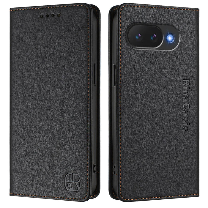 For Google Pixel 10a Leather Case RINACASIS RC01 Phone Cover with RFID Blocking Wallet Stand - Black - 1
