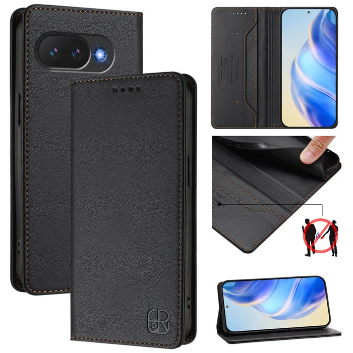For Google Pixel 10a Leather Case RINACASIS RC01 Phone Cover with RFID Blocking Wallet Stand - Black - 2