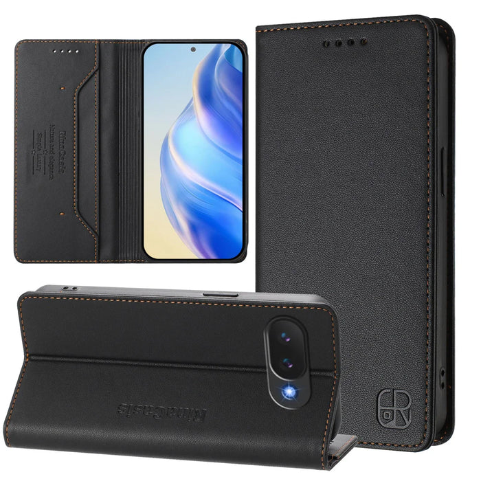 For Google Pixel 10a Leather Case RINACASIS RC01 Phone Cover with RFID Blocking Wallet Stand - Black - 3