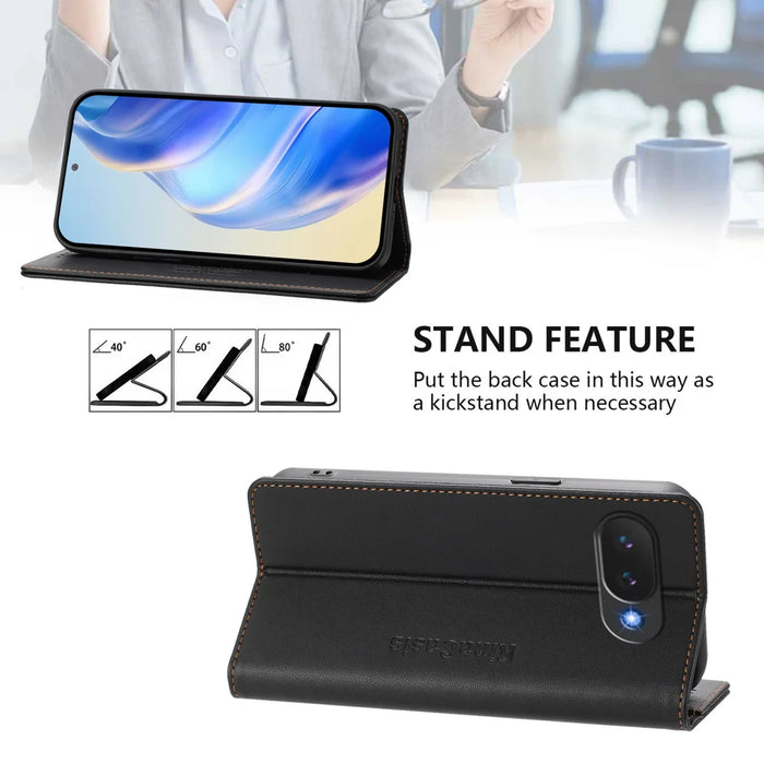 For Google Pixel 10a Leather Case RINACASIS RC01 Phone Cover with RFID Blocking Wallet Stand - Black - 4