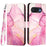 For Google Pixel 10a Case with Strap Marble Pattern Leather Phone Cover Card Holder - Pink / Purple / Gold LS001 - 1
