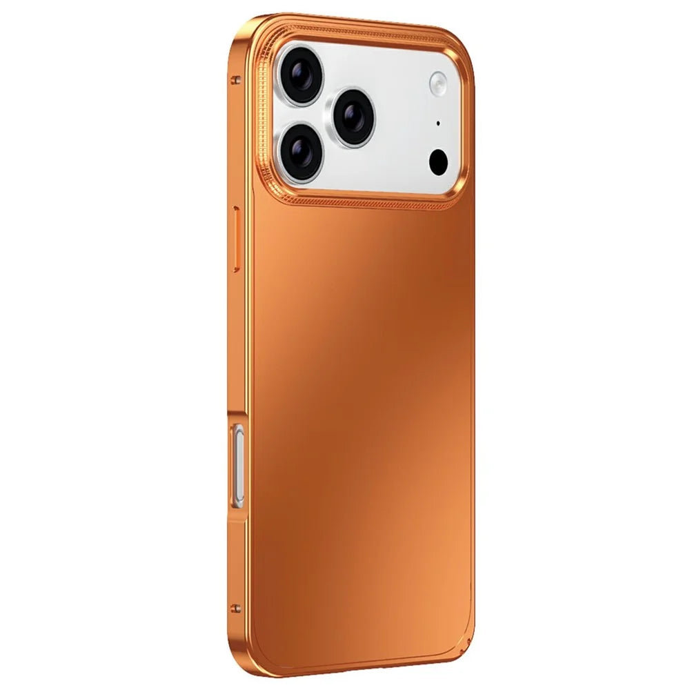 For iPhone 17 Pro Max Case Locking Buckle Alloy Frame Matte PC Back Phone Cover - Orange - 1