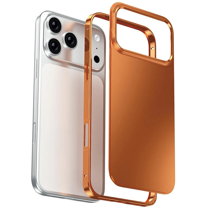 For iPhone 17 Pro Max Case Locking Buckle Alloy Frame Matte PC Back Phone Cover - Orange - 2