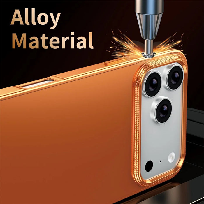 For iPhone 17 Pro Max Case Locking Buckle Alloy Frame Matte PC Back Phone Cover - Orange - 5