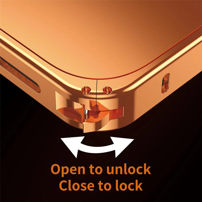 For iPhone 17 Pro Max Case Locking Buckle Alloy Frame Matte PC Back Phone Cover - Orange - 6