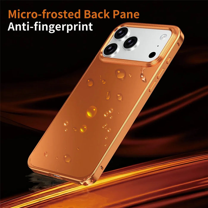 For iPhone 17 Pro Max Case Locking Buckle Alloy Frame Matte PC Back Phone Cover - Orange - 7