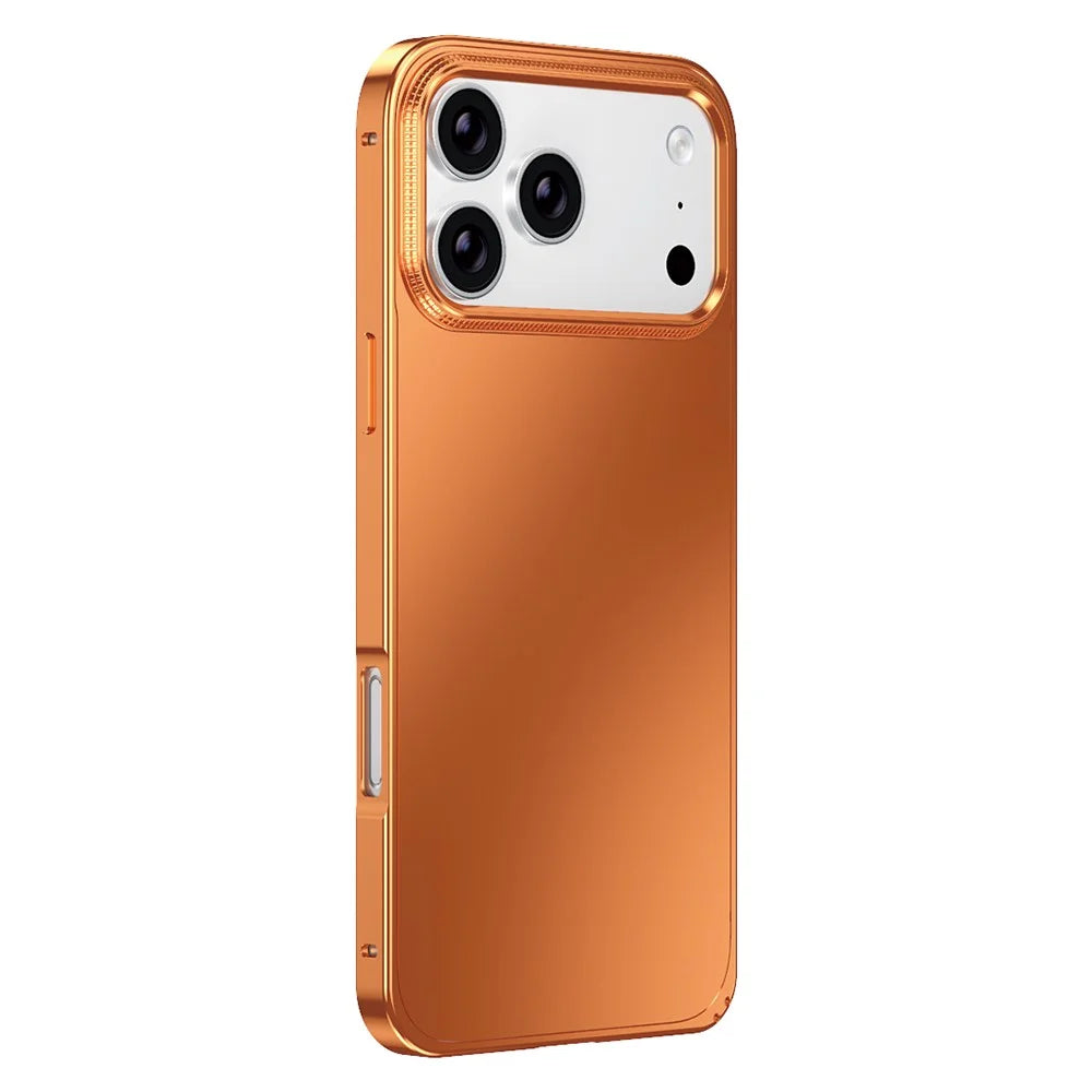 For iPhone 17 Pro Case Locking Buckle Alloy Frame Matte PC Back Phone Cover - Orange - 1