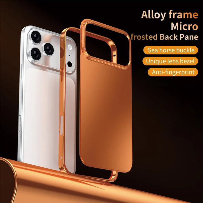 For iPhone 17 Pro Case Locking Buckle Alloy Frame Matte PC Back Phone Cover - Orange - 2