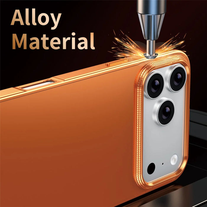 For iPhone 17 Pro Case Locking Buckle Alloy Frame Matte PC Back Phone Cover - Orange - 3