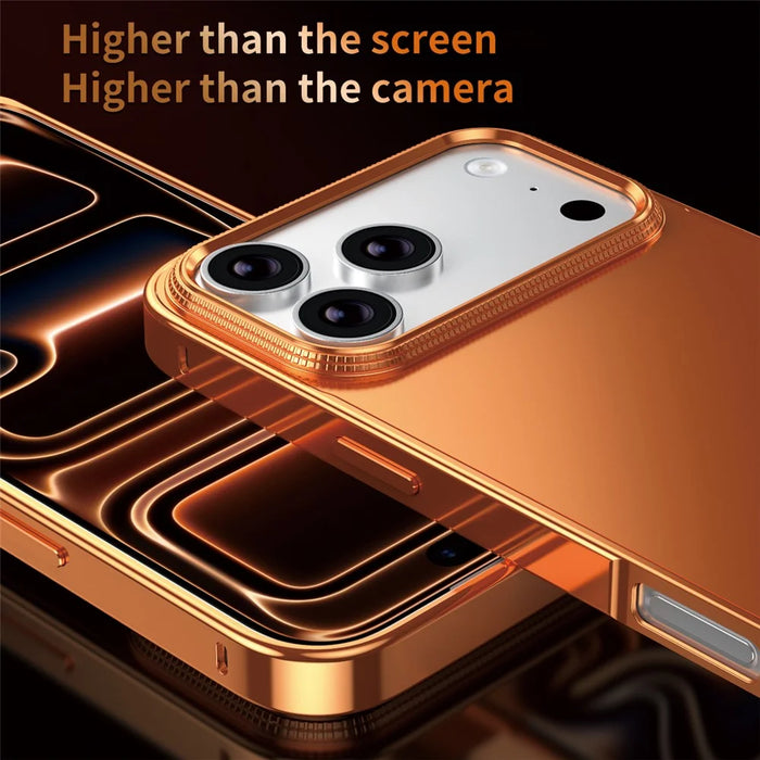 For iPhone 17 Pro Case Locking Buckle Alloy Frame Matte PC Back Phone Cover - Orange - 7