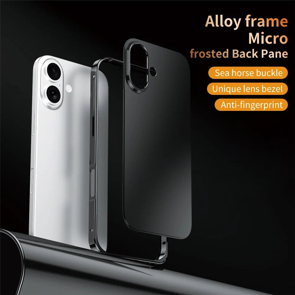 For iPhone 17 Case Locking Buckle Alloy Frame Matte PC Back Phone Cover - Black - 2