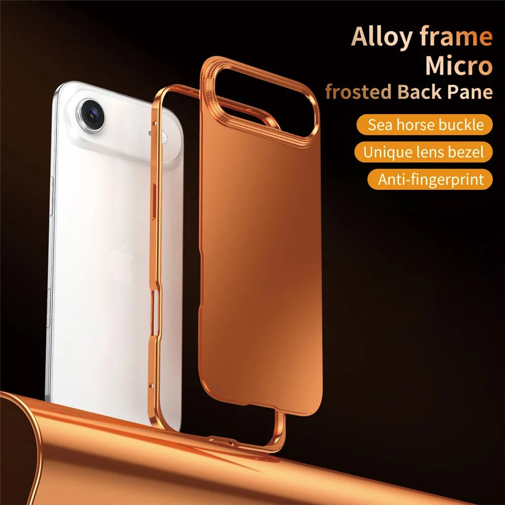 For iPhone Air Case Locking Buckle Alloy Frame Matte PC Back Phone Cover - Orange - 2