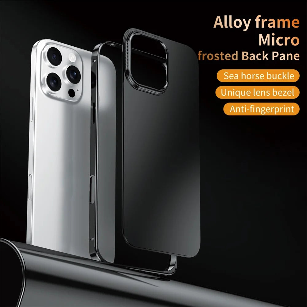 For iPhone 16 Pro Case Locking Buckle Alloy Frame Matte PC Back Phone Cover - Black - 2