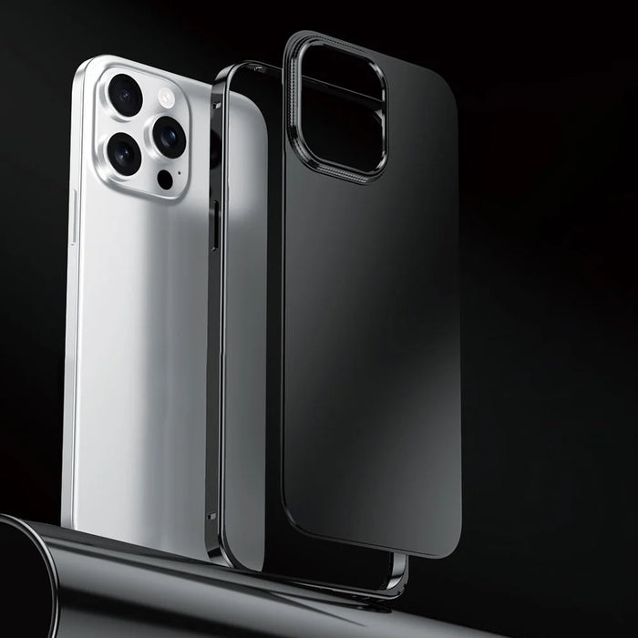 For iPhone 15 Pro Case Locking Buckle Alloy Frame Matte PC Back Phone Cover - Black - 1