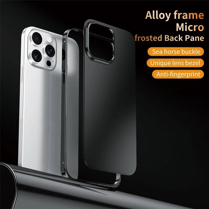 For iPhone 15 Pro Case Locking Buckle Alloy Frame Matte PC Back Phone Cover - Black - 2
