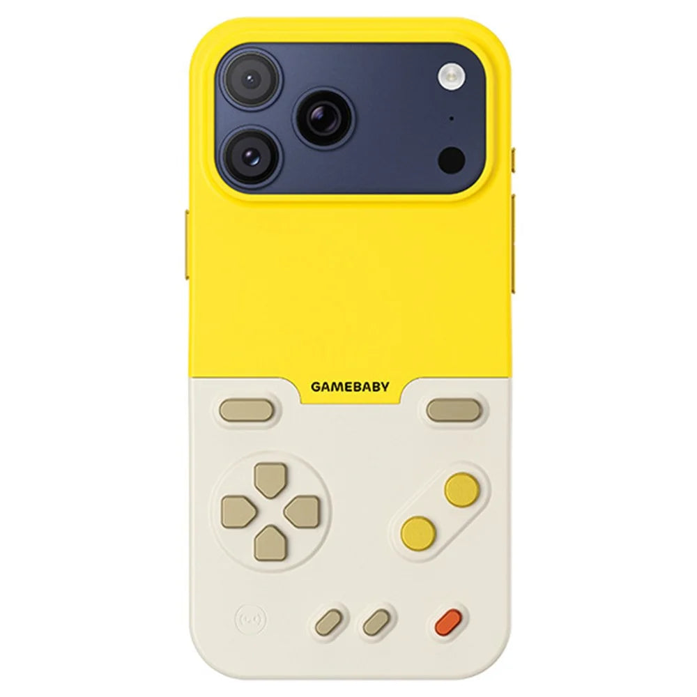 BITMOLAB GAMEBABY For iPhone 17 Pro Case Retro Handheld Game Console Design Phone Cover - Yellow + Beige - 1