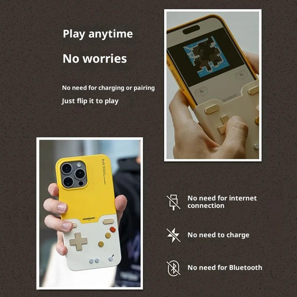 BITMOLAB GAMEBABY For iPhone 17 Pro Case Retro Handheld Game Console Design Phone Cover - Yellow + Beige - 4