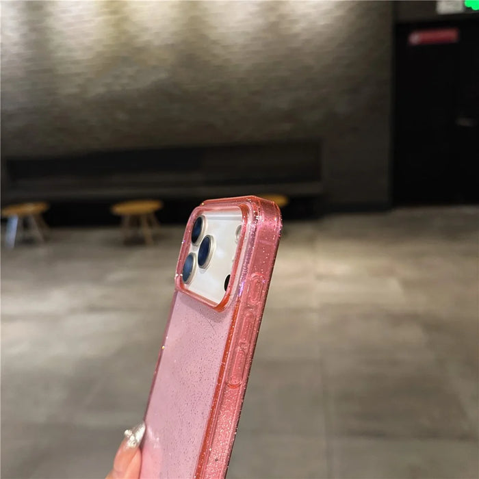 For iPhone 17 Pro Max Case 2.0MM TPU PC Glitter Protective Phone Back Cover - Transparent Pink - 5