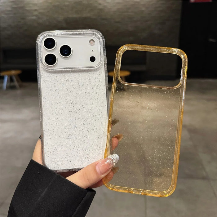 For iPhone 17 Pro Max Case 2.0MM TPU PC Glitter Protective Phone Back Cover - Transparent Pink - 6