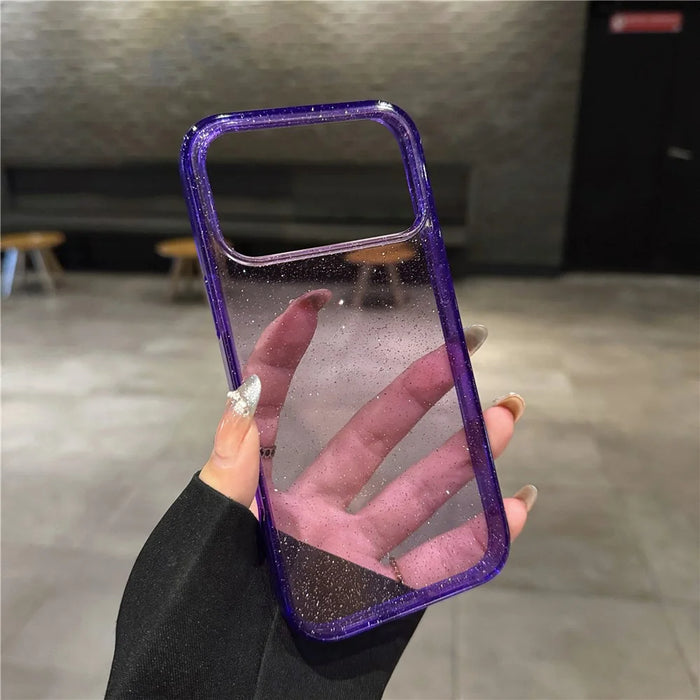 For iPhone 17 Pro Max Case 2.0MM TPU PC Glitter Protective Phone Back Cover - Transparent Pink - 7