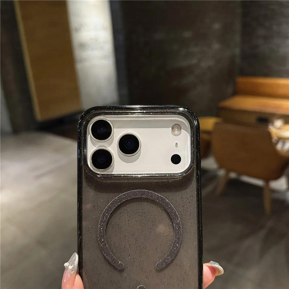 For iPhone 17 Pro Max Case with Kickstand Compatible with MagSafe 2.0MM TPU PC Glitter Phone Cover - Transparent Black - 5
