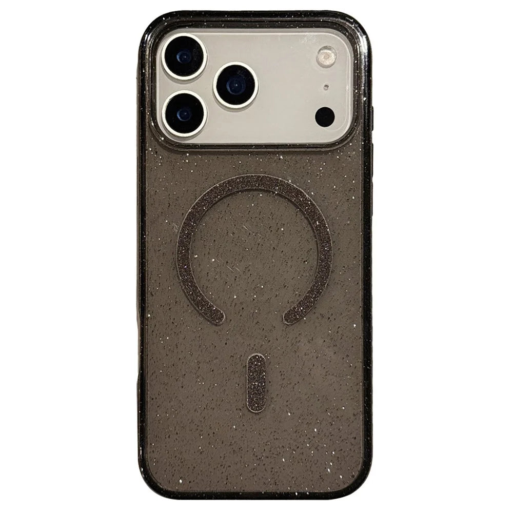 For iPhone 17 Pro Phone Case 2.0MM Compatible with MagSafe TPU PC Glitter Starlight Phone Back Cover - Transparent Black - 1