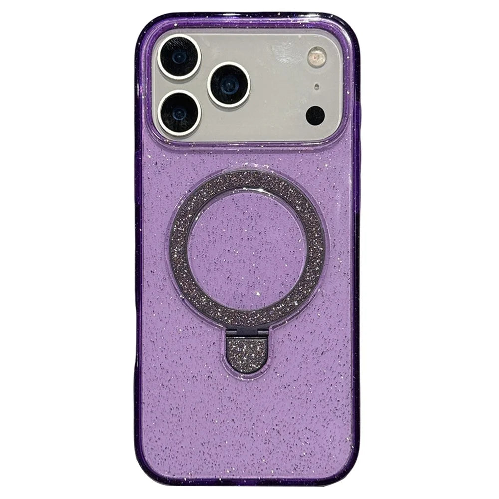 For iPhone 17 Pro Max Case with Kickstand Compatible with MagSafe 2.0MM TPU PC Glitter Phone Cover - Transparent Purple - 1