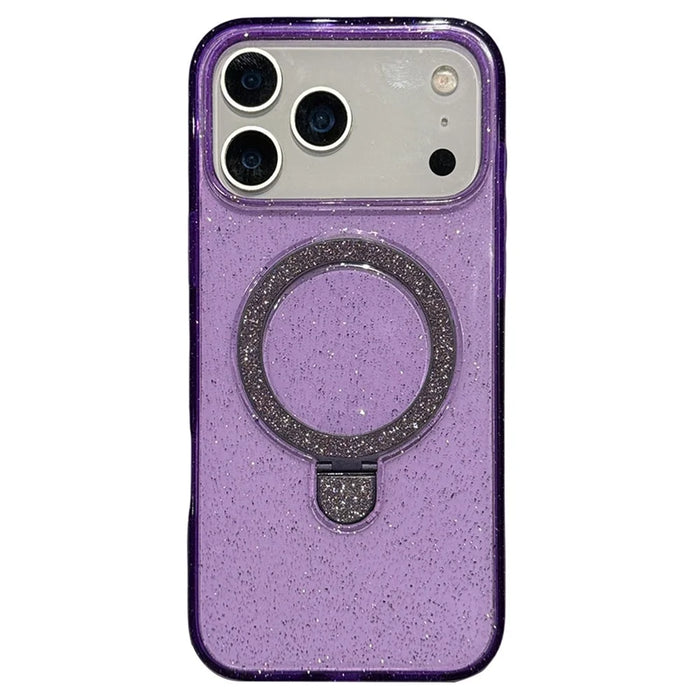 For iPhone 17 Pro Max Case with Kickstand Compatible with MagSafe 2.0MM TPU PC Glitter Phone Cover - Transparent Purple - 1