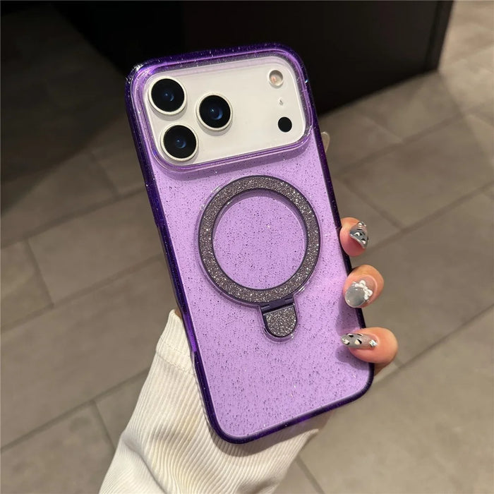 For iPhone 17 Pro Max Case with Kickstand Compatible with MagSafe 2.0MM TPU PC Glitter Phone Cover - Transparent Purple - 2