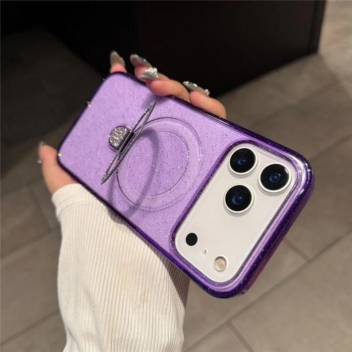 For iPhone 17 Pro Max Case with Kickstand Compatible with MagSafe 2.0MM TPU PC Glitter Phone Cover - Transparent Purple - 3