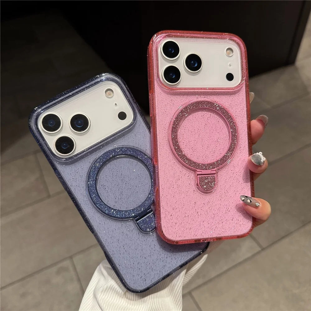 For iPhone 17 Pro Max Case with Kickstand Compatible with MagSafe 2.0MM TPU PC Glitter Phone Cover - Transparent Purple - 6