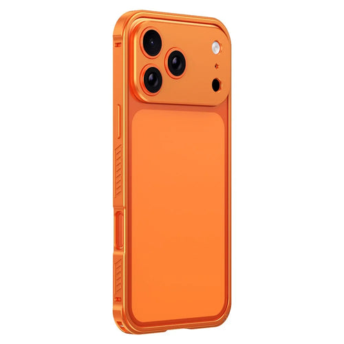 For iPhone 17 Pro Max Phone Cover Seahorse Buckle Aluminum Alloy Bumper Case with Metal Lens Frame - Orange - 1
