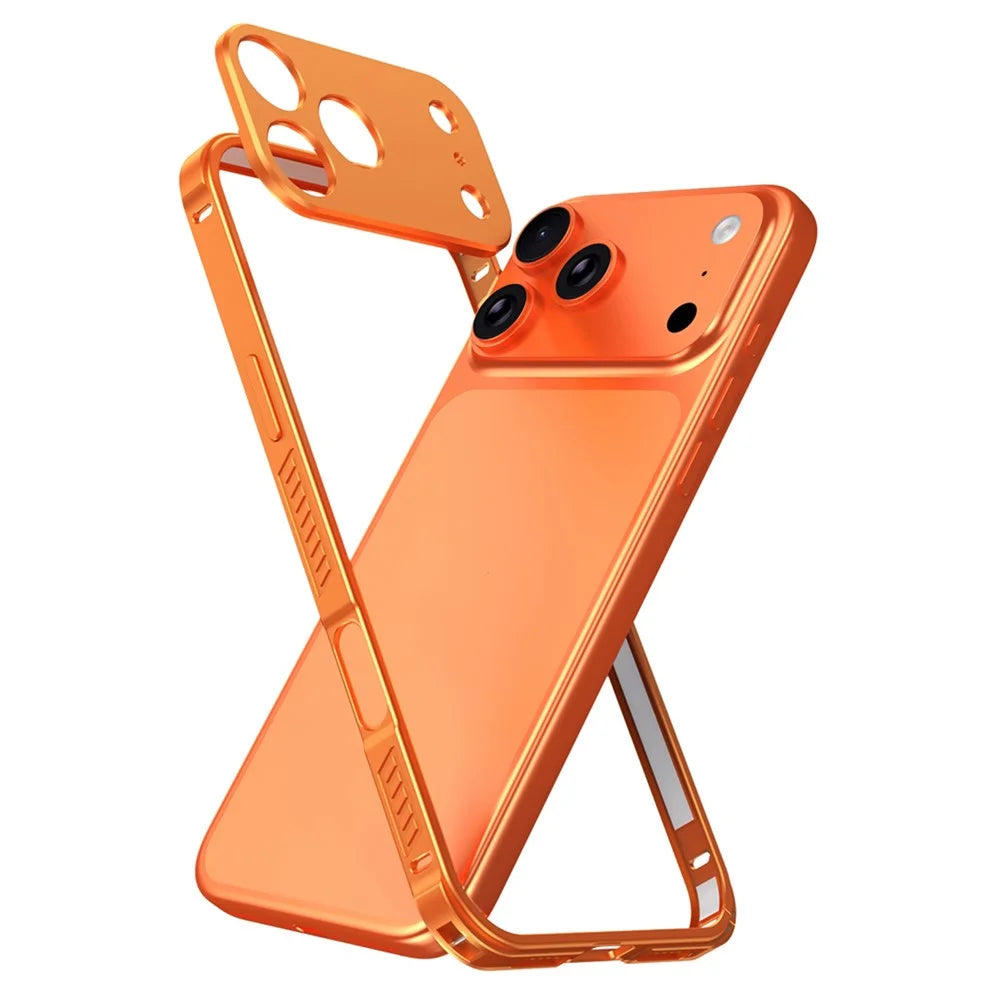For iPhone 17 Pro Phone Cover Seahorse Buckle Aluminum Alloy Bumper Case with Metal Lens Frame - Orange - 2