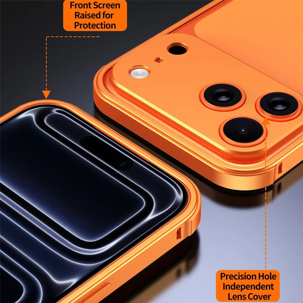 For iPhone 17 Pro Phone Cover Seahorse Buckle Aluminum Alloy Bumper Case with Metal Lens Frame - Orange - 6