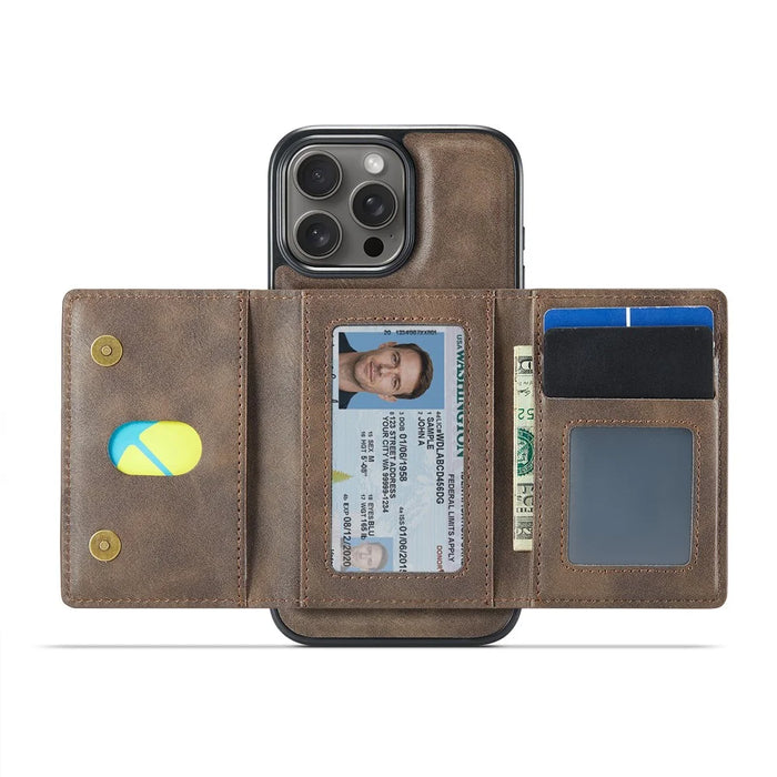 MAGKING K4 Series For iPhone 16 Pro Case Compatible with MagSafe Detachable Wallet PU TPU PC Phone Cover - Coffee - 4