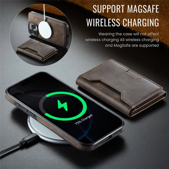 MAGKING K4 Series For iPhone 16 Pro Case Compatible with MagSafe Detachable Wallet PU TPU PC Phone Cover - Coffee - 6