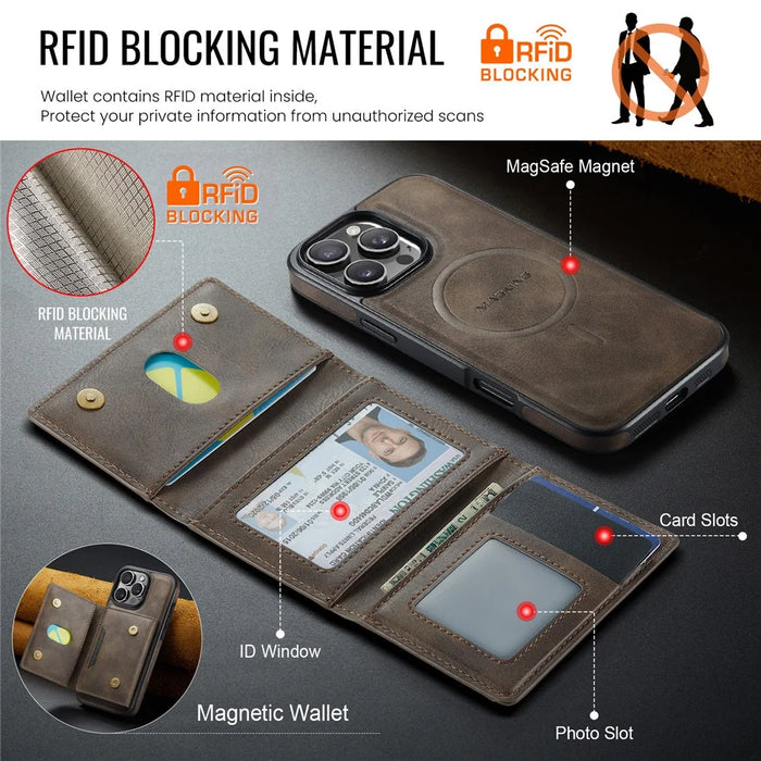 MAGKING K4 Series For iPhone 16 Pro Case Compatible with MagSafe Detachable Wallet PU TPU PC Phone Cover - Coffee - 7