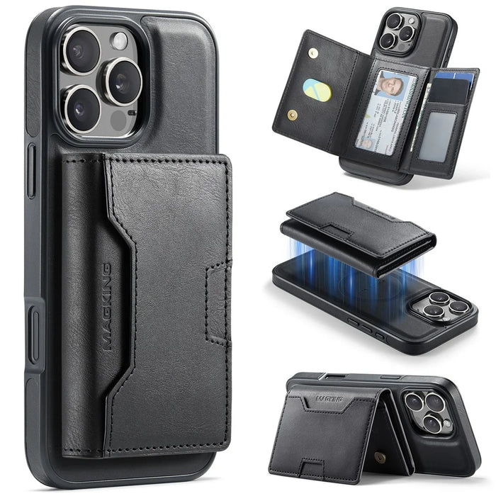 MAGKING K4 Series For iPhone 16 Pro Max Case Compatible with MagSafe Detachable Wallet PU TPU PC Phone Cover - Black - 1