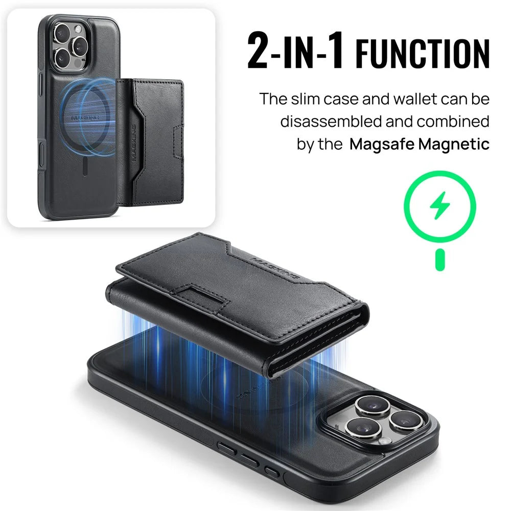 MAGKING K4 Series For iPhone 16 Pro Max Case Compatible with MagSafe Detachable Wallet PU TPU PC Phone Cover - Black - 5