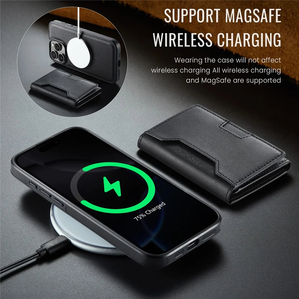 MAGKING K4 Series For iPhone 16 Pro Max Case Compatible with MagSafe Detachable Wallet PU TPU PC Phone Cover - Black - 6
