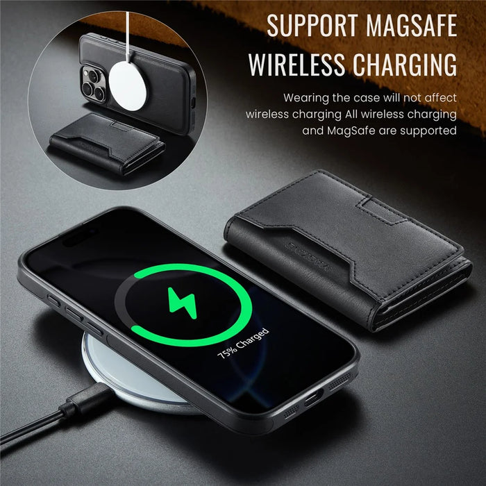 MAGKING K4 Series For iPhone 16 Pro Max Case Compatible with MagSafe Detachable Wallet PU TPU PC Phone Cover - Black - 6