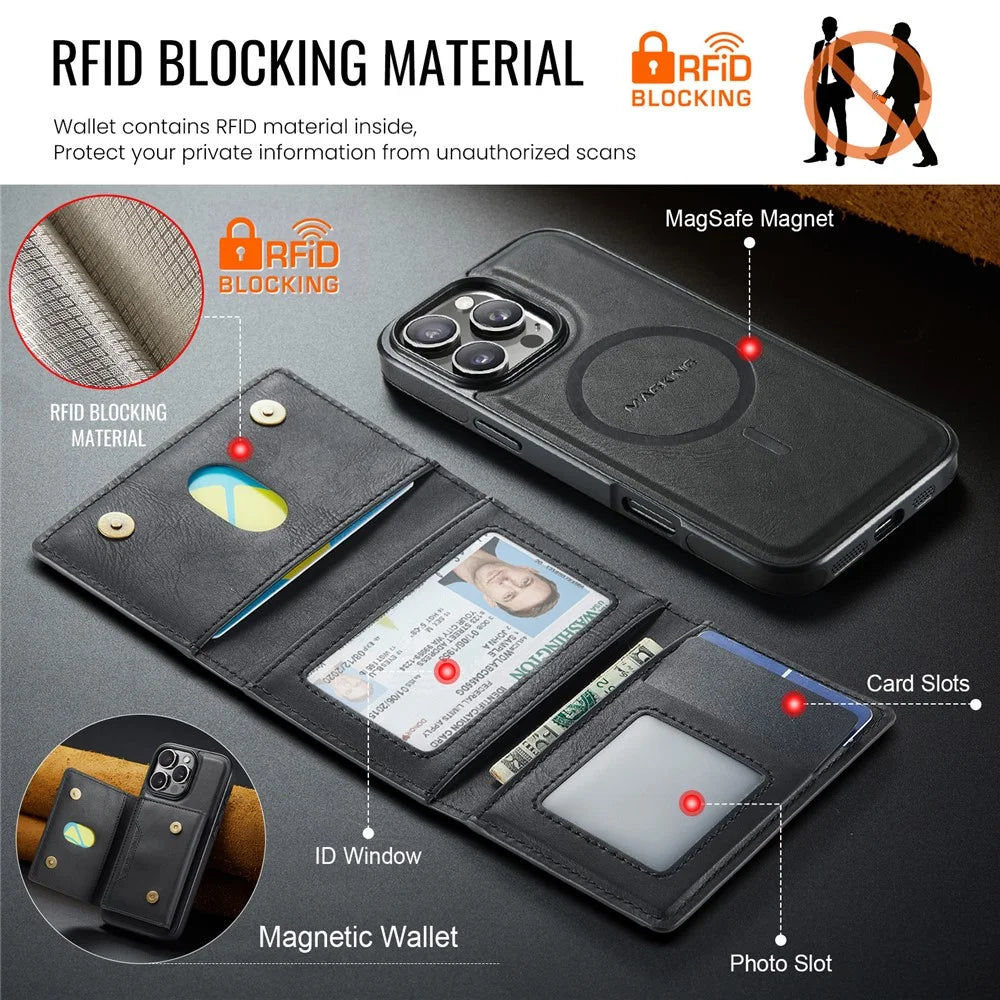 MAGKING K4 Series For iPhone 16 Pro Max Case Compatible with MagSafe Detachable Wallet PU TPU PC Phone Cover - Black - 7