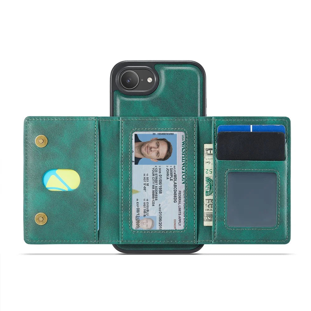 MAGKING K4 Series For iPhone 17e / 16e Case Compatible with MagSafe Detachable Wallet PU TPU PC Phone Cover - Green - 4