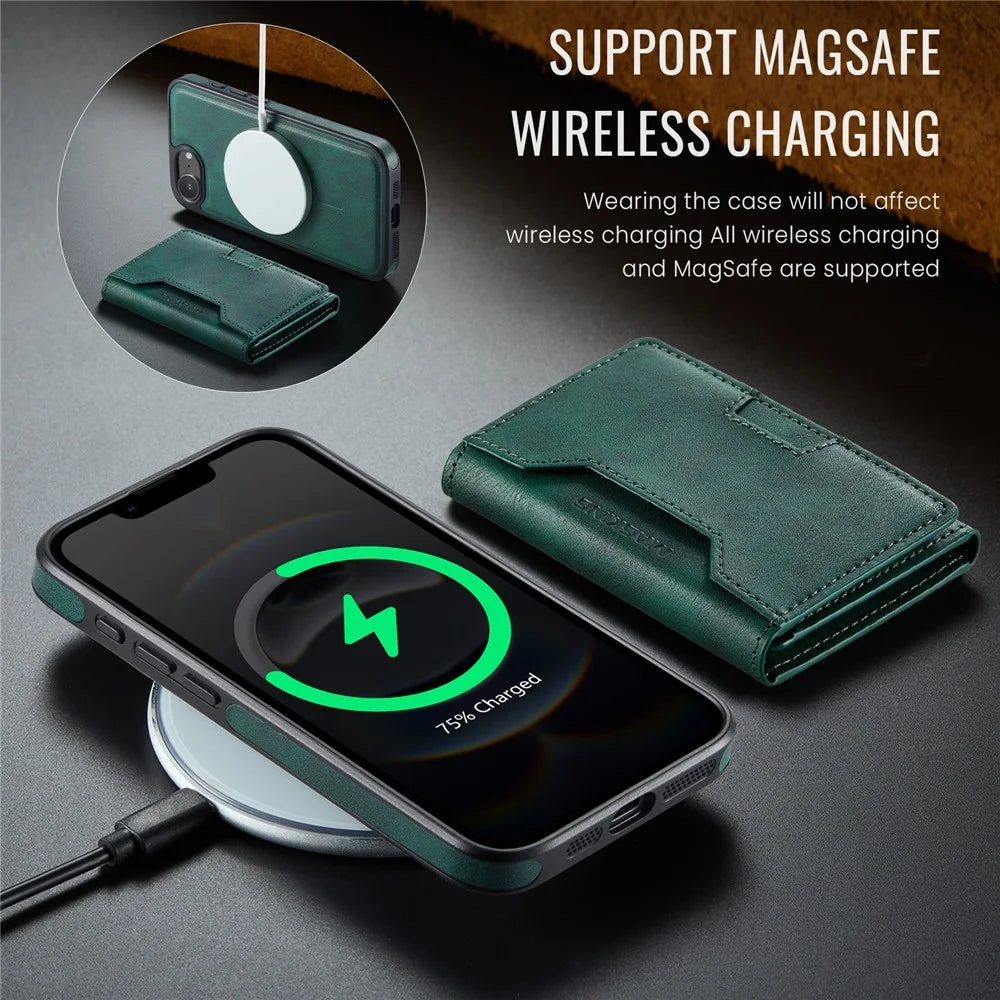 MAGKING K4 Series For iPhone 17e / 16e Case Compatible with MagSafe Detachable Wallet PU TPU PC Phone Cover - Green - 5