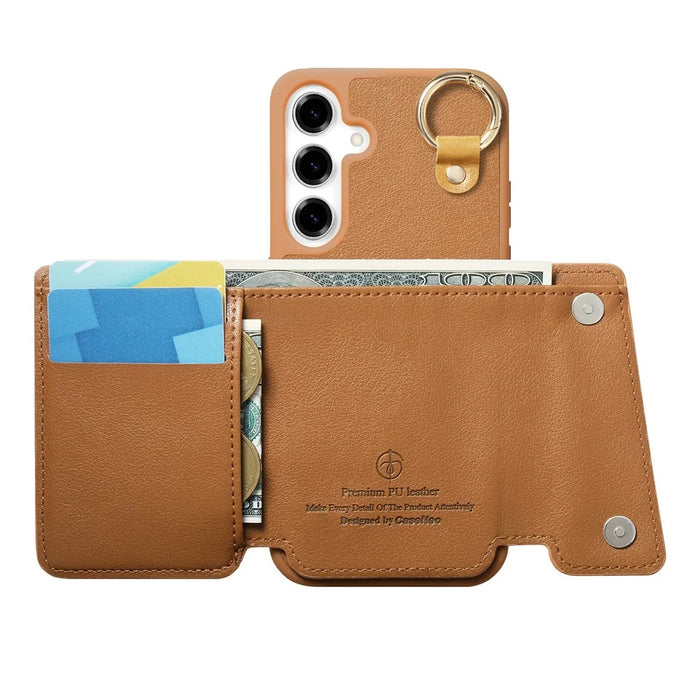 For Samsung Galaxy A35 5G Case D-Ring Holder Leather + PC + TPU Phone Cover with Wallet Kickstand - Brown - 2