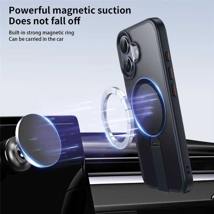 For iPhone 17 Case Compatible with MagSafe Rotating Straight Kickstand TPU + PC Matte Phone Cover - Grey - 2