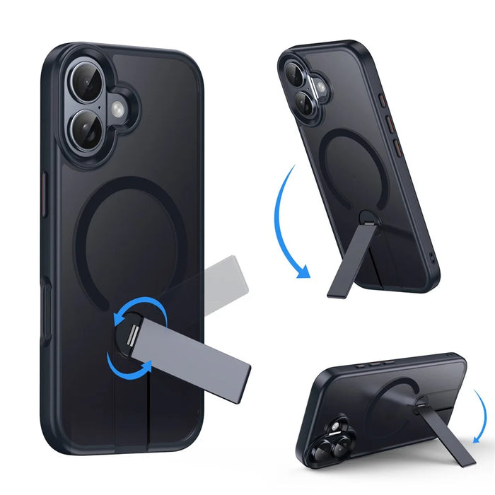 For iPhone 17 Case Compatible with MagSafe Rotating Straight Kickstand TPU + PC Matte Phone Cover - Grey - 6
